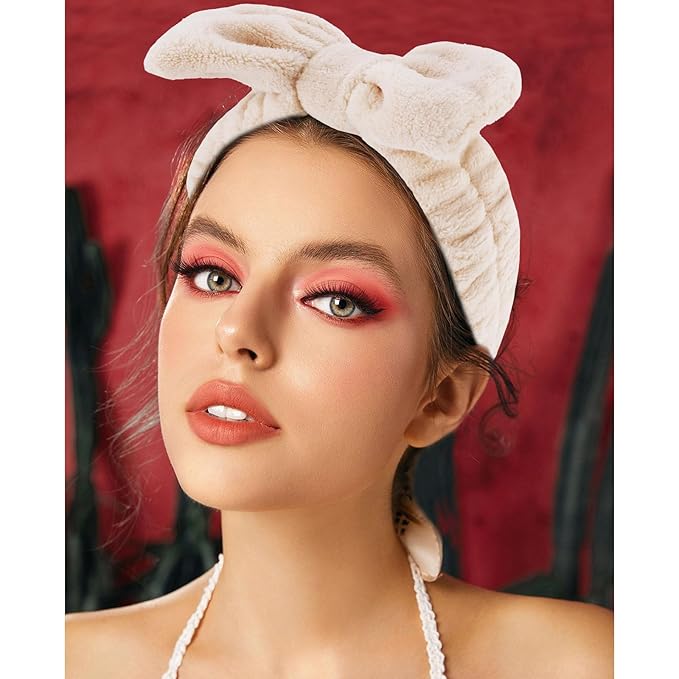 VELSCRUN 6 Pack Spa Headband, Makeup Headband, Face Wash Headbands, Skincare Headbands, Brown Sponge Hair Band Bow Tie Spa Head Band for Washing Face Wristband Set Hair Accessories for Women