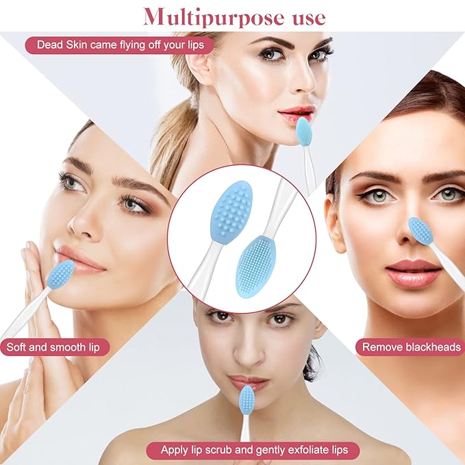 5 Pcs Lip Scrub Brush,Lip Scrubber Exfoliator,Double-Sided Silicone Lip Brush Tool for Men Women Lip Lightening, Lip Exfoliator Scrubber Tool for Dark Lips
