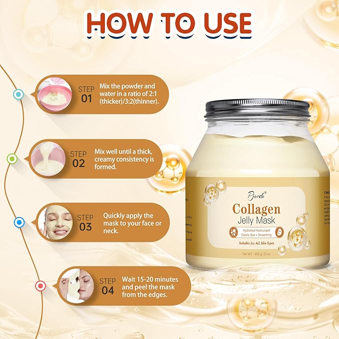 Pjordo Jelly Masks for Facials Professional, Collagen Firming, Hydrating & Moisturing Face Mask Skin Care, Hydrojelly Peel Off Jelly Mask with Mixing Bowl Set, DIY Spa Use for All Skin Types