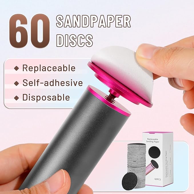 Dermawave Electric Foot File Callus Remover for Feet, Professional Electric Foot Sander Filer Grinder with 60 Sandpaper Discs for Men & Women, Pedicure Tool for Corn Dead Skin Cracked Heel