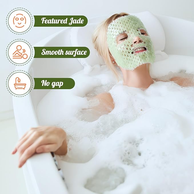 Demissle 4 Pcs Jade Eye Mask Jade Stone Facial Mask Scrap Massage Tool Hair Comb Facial Eye Cooling Stone Massage Tools for Puffy Eyes Dark Circles Gift (Light Green)