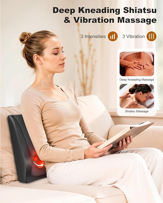 Snailax Shiatsu Back Massager with Heat Vibration, Rechargeable Cordless Neck Back Massager for Pain Relief Deep Tissue, 4D Deep Kneading Back Massage Pillow, Gifts for Mom Dad-Home Office Use