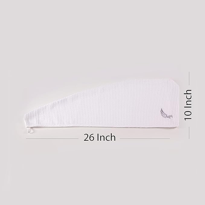 100% Turkish Cotton Hair Towel Wrap for Women,Non Microfiber,Super Absorbent,AntiFrizz,Plopping Hair Drying Waffle Bath Towels for Curly,Long&Thick Hairs,Head Wrap,2 Pack10x26inc (white+white)