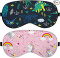 2 PCS Sleep Eye Mask Silk Sleeping Soft with Elastic Strap Eye Sleep Shade Cover for Cute Aesthetic Unisex Women Girls for Airplane Travel Nap-Dinosaurs Unicorn