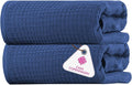 CASA COPENHAGEN Waffle 2Pcs 100% Egyptian Cotton Large Designer Bathsheet Towels Gift Set- Navy, 35"x70" 2Bath Sheet Towels for Bathroom (Box Pack, Set for Women & Men)