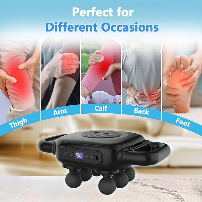 UFFAE Six Head Massage Gun, 50 Intensity Levels & 9 Massage Modes, Equipped with 3 Different Massage Heads, Massage Gun with Adjustable Belt Ideal Gifts for Women, Men, Mom, and Dad