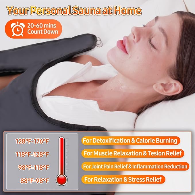 Infrared Sauna Blanket for Home: Portable Design Full Body Detox Therapy with Deep Heat Relaxation - Far Infrared Heating Adjustable 86-176℉ & 20-60 Min Timer 71 x 31.5 Inch PVC