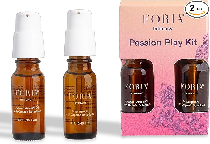 Foria Passion Play Kit - Organic, All-Natural Travel Set Designed for Women - Awaken Oil & Massage Body Oil