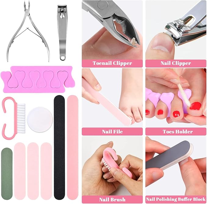 Professional Foot Care Kit, 30-Piece Pedicure Set with Foot File, Callus Shaver, Hard Skin Remover (Pink)