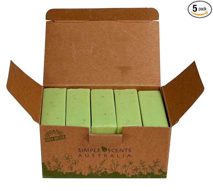 Simple Scents Australia Eucalyptus Scented Natural Soap Bars (5 Bars), 3.5oz Moisturizing French Triple Milled Soap Bars Enriched with Shea Butter - Pure Plant Oil Bath & Body