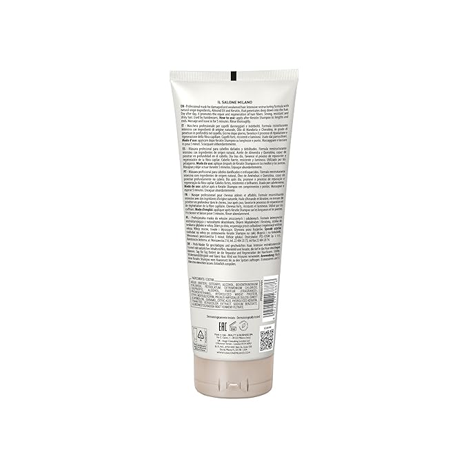 Il Salone Milano Professional Keratin Hair Mask - Damaged Hair Treatment with Almond Oil + Vitamin E to Repair, Nourish and Strengthen Hair Fibers - Premium Quality (8.55 oz / 250 ml)
