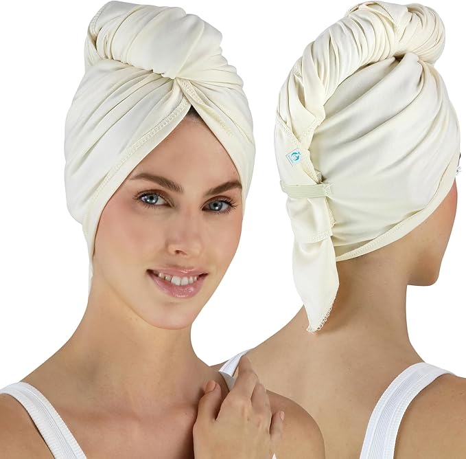 Hair RePear The Ultimate Hair Towel – Standard 21" x 44" Cotton Hair Towel for Wet Hair, Anti-Frizz Microfiber Alternative, Reduces Breakage, Gentle Fast Drying, No-Slip Fit Natural Greige