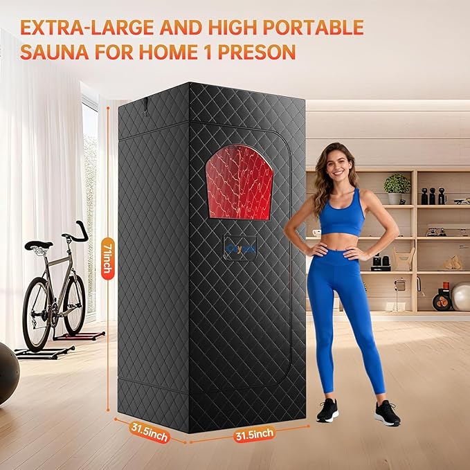Infrared Sauna Box, Portable Sauna with 660nm Red Light Therapy & 850nm,5-Layer Waterproof, 3L 1300W Steamer,Folding Chair,for Home Sauna Spa Personal Saunas Tent Indoor Outdoor