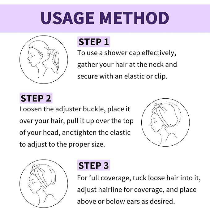 1 PCS Shower Cap, Double Layer & Adjustable Bathing Cap for Shower, Extra Large Reusable Hair Cap for Women, Waterproof Exterior & EVA Lining, Oversized Design for All Hair Lengths/Style