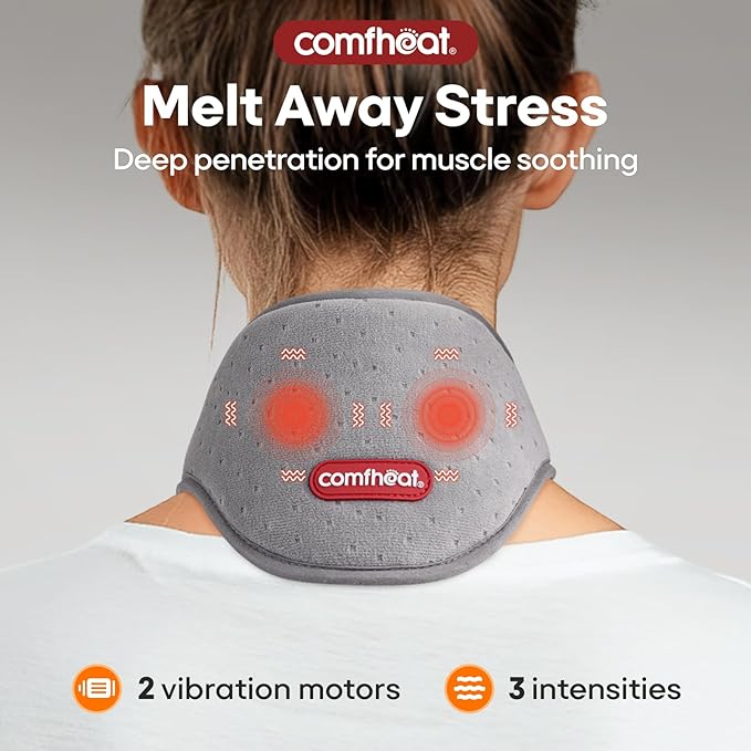 Cordless Neck Heating Pad with Vibration Massager for Pain Relief, Rechargeable Heated Neck Wrap FSA Eligible HSA for Soreness Stiffness, 3 Heat Levels & Vibrations, 3000mAh Battery Included