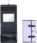 Travel Hanging Toiletry Bag with Mirror Leather Travel Hanging Mirror Foldable Dance Competition Makeup Bag Backstage Cosmetic Organizer for Traveling Dancers Spa(Classic,Purple)