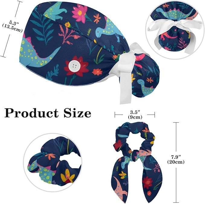Scrub Cap with Hair Scrunchy, Ponytail Holder Surgical Cap