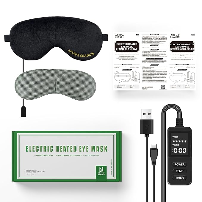 Aroma Season Heated Eye Mask, Warm Eye Compress for Dry Eyes MGD Stye Blephartitis Sinus Migraine, Graphene Heating Element with Natural Lavender Pack (Black)