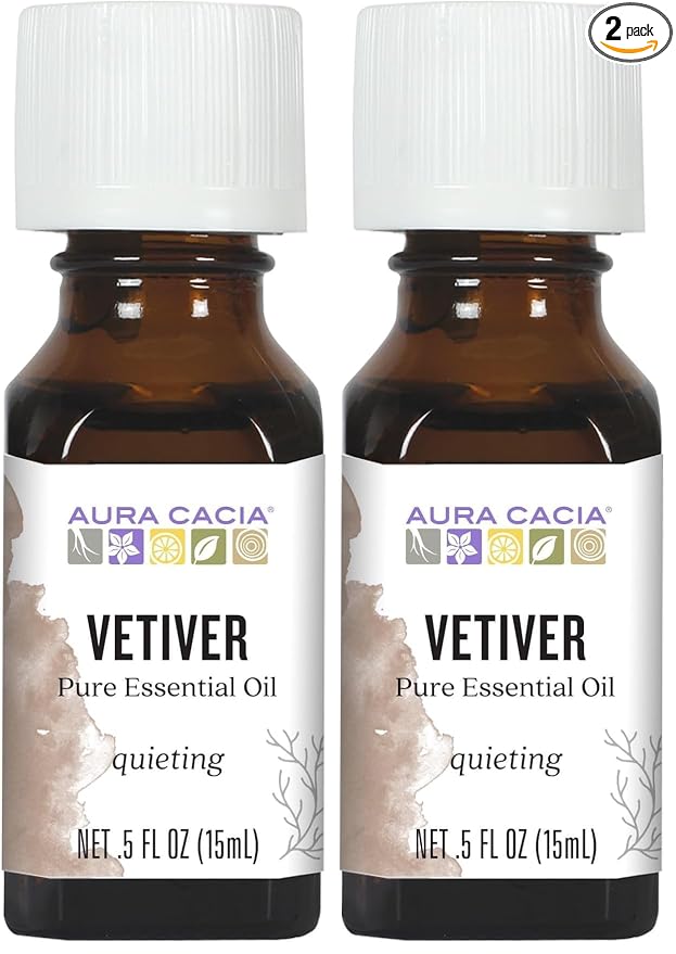 Aura Cacia Pure Vetiver Essential Oil | 0.5 fl. oz. | Vetiveria zizanioides (Pack of 2)