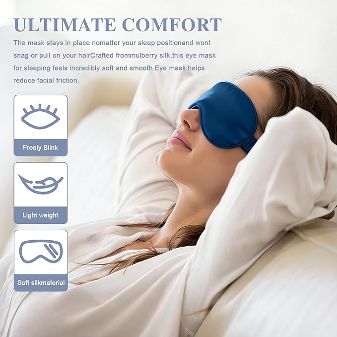 Silk Sleep Mask,Eye Mask for Sleep Women Men,Mulberry Sleeping Mask with Adjustable Strap,Blindfold Blackout Eye Mask for Travel and Full Night's Sleep,Nap