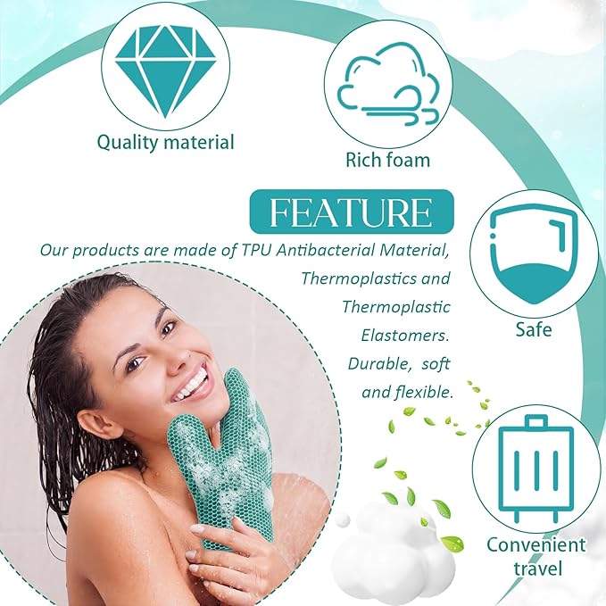 Karenhi 2 Pcs Honeycomb Exfoliating Glove Set Exfoliating Bath Mitt Honeycomb Face and Body Scrubber Shower Mitt for Cleaning Body Shower Face Skin Beauty Spa, Quick Drying (Green)