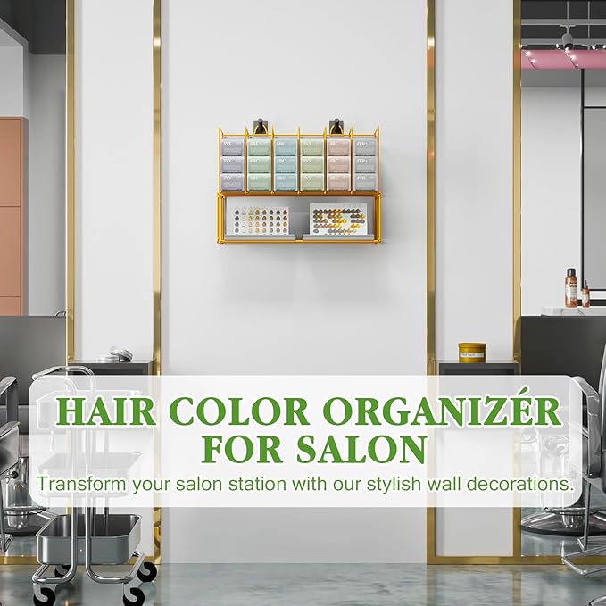 2 Pack Hair Color Organizer Hair Color Display Rack Wall Mounted Dye Storage Racks for Salon Storage Rack Hairs Dye Tube Storage Display Rack for Stylists Spa Beauty Home, Gold