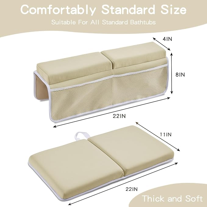 Baby Bath Kneeler and Elbow Rest Pad Set,Bath Kneeling Pad Thick Soft Quick Dry Bathtub Mat for Bathing Time,Baby Essentials Memory Foam with Toys Organizer Gifts for Parents,Khaki
