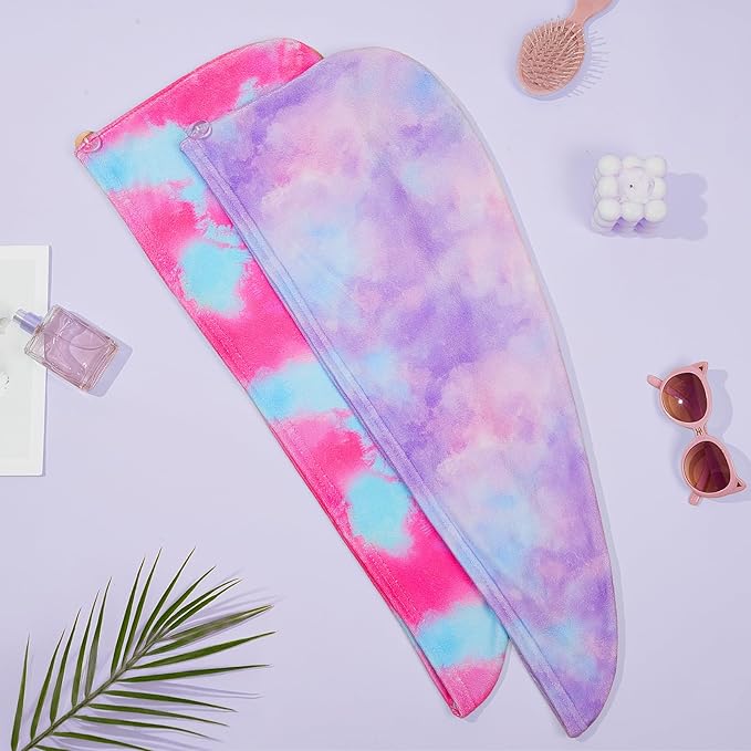 Unicorn Castle Microfiber Hair Towel for Kids 2Pack Hair Wrap Towels Absorbent Hair Drying Towel Wrap Hair Turbans for Curly Thick Hair,Pink Purple