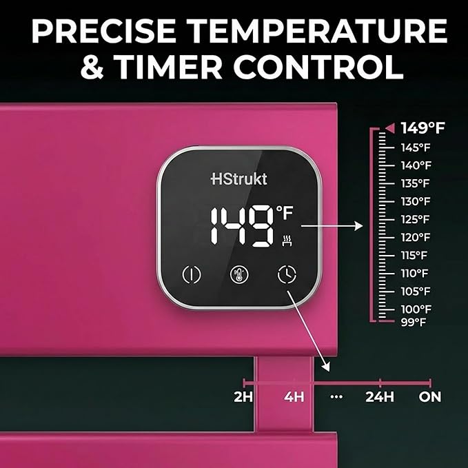 Electric Towel Warmer, Heated Towel Rack with Thermo Control and Timer, Fast Heating Towel Rail for Bathroom with Memroy Function, Work with Smart Plug, Right-Wiring, 3 Panel, Pink