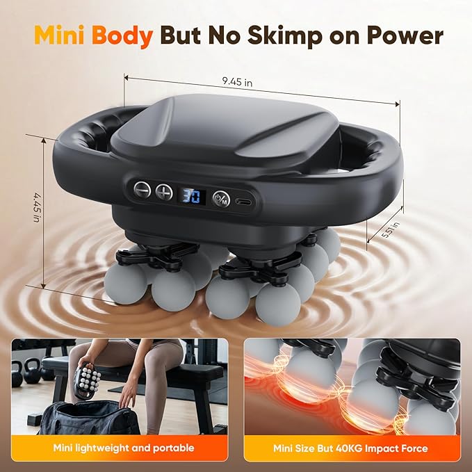 HOTU Massage Gun Deep Tissue, 16-Head Back Massager for Body Muscle Pain Relief, 3 Modes & 30 Intensities Portable Electric Quiet Multi Mini Handheld Percussion Massagers Leg/Waist/Shoulder/Hip/Foot