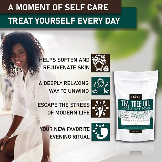 Tea Tree Oil Foot Soak - Pedicure Supplies with Epsom Salts and Lavender - Athletes Foot Treatment for Cracked and Dry Feet - Stubborn Foot Odor - Softens Calluses - Better Toe Nail Health - 16 Oz