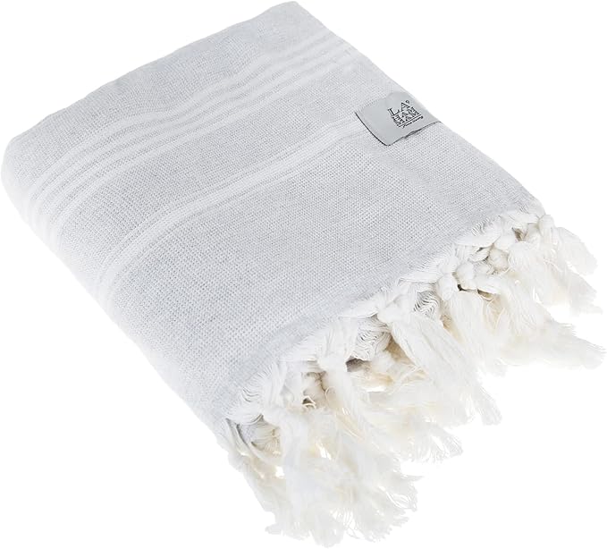 Beach Towel | Cotton Beach Towels, Easy to Carry, Sand Free, Highly Absorbent, Quick Dry, Turkish Towels for Travel Camping Bath Sauna Beach Gym Fitness Pool Yoga SPA by Lahammam, Asena, Gray