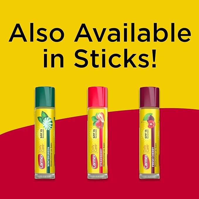 Carmex Daily Care Moisturizing Lip Balm Tubes with SPF, Fresh Cherry, Strawberry and Wintergreen Lip Balm Pack, 0.35 OZ - (5 Packs of 3)