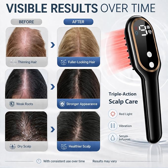 Scalp Massager with Oil Applicator for Thinning Hair & Dry Scalp, Electric Vibrating Scalp Brush, Cordless Head Massager for Scalp Care, Helps Improve Absorption for Fuller-Looking Hair