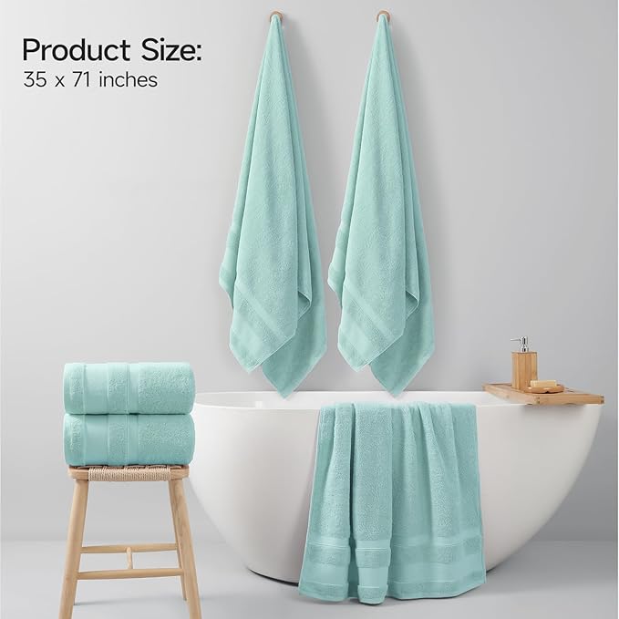 REDKISS 100% Cotton Bath Towels Set of 2, Extra Large Bath Sheets 35 X 70 Inches, 800G, Quick Dry, Ultra Soft & Super Absorbent Bathroom Towel Sets for Bathroom, Gym, Spa, Pool & Hotel, Blue