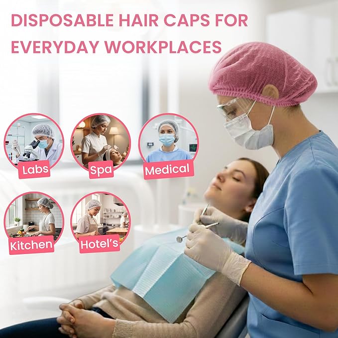 Disposable Bouffant Caps 21 Inch Non Woven Hair Net Elastic Head Cover For Food Service Kitchen Salon Lab Spa And Hygiene Use