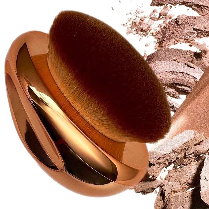 Foundation Brush Palm Makeup SOFT Kabuki Dome Shaped Face Body Shimmer Oil SPF Blush Bronzer Highlighter Blending Self-Tanner Buffing Liquid Powder Cream Streak-Free Cosmetic Application -Rose Gold