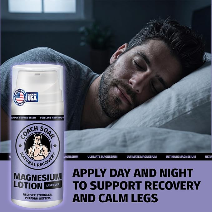 Coach Soak Magnesium Lotion with MSM - Magnesium Chloride & Menthol - Non-Greasy Alternative to Epsom Salt Lotion and Cream - Apply Before Sleep for Feet, Leg Cramps & Body - All Scents 10oz (3 Pack)