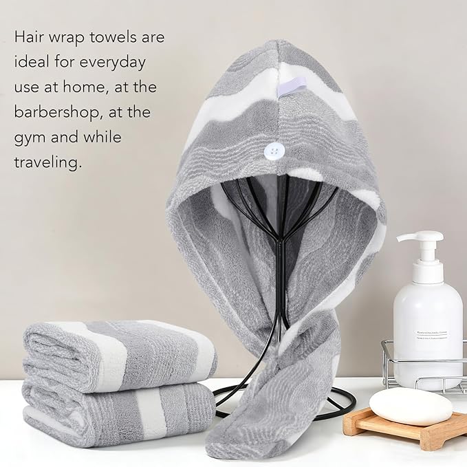 SINLAND Microfiber Hair Drying Cap Hair Towel Turban Twist for Women Fast Drying Towels Head Turban Absorbent Soft Lightweight Black 3 Pack