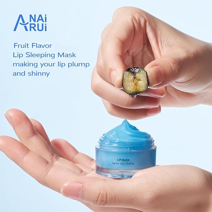 ANAI RUI Lip Therapy Set, Lip Scrub & Lip Mask, Overnight Moisturizing Lip Care Kit, Suagr Lip Exfoliator and Lip Sleeping Mask for A Soft Lips, Lip Gift Set for Dry, Chapped, Dark Lips, Blueberry