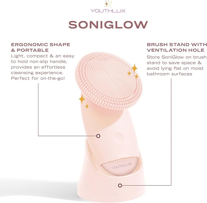 SoniGlow Silicone Face Scrubber/Facial Cleansing Brush – Electric Vibrating Skincare Scrubber Tool for Deep Pore Cleansing, Gentle Massage, Makeup Removal, Waterproof and Rechargeable (Pink)