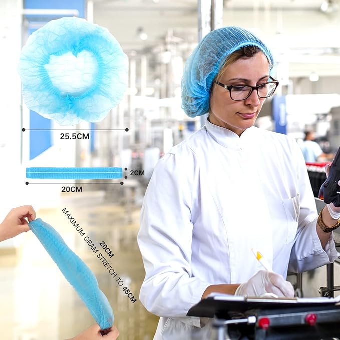 100 Pack 21" Disposable Nonwoven Bouffant Caps Hair Net for Hospital Salon Spa Catering and Dust-free Workspace (blue)