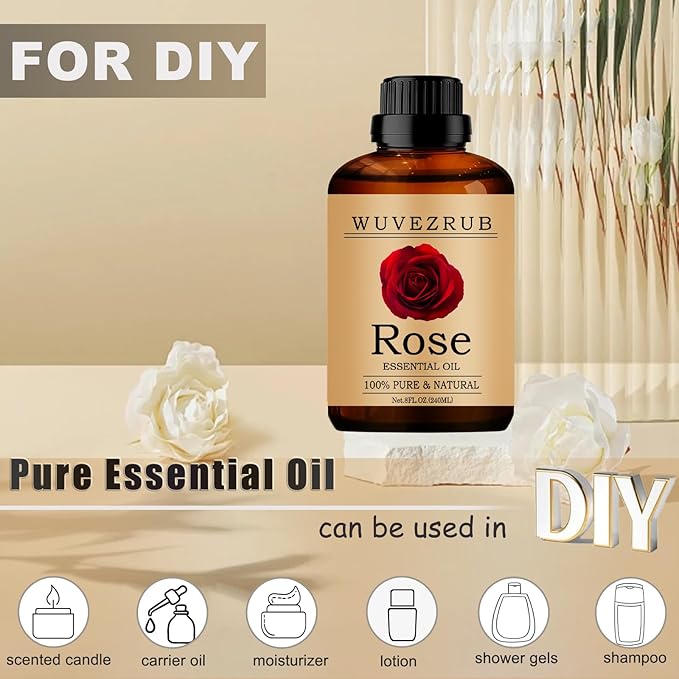 Rose Essential Oil, 240ML Pure and Natural for Aromatherapy Diffuser - 8 Fl Oz