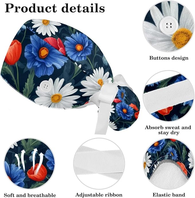 Scrub Cap with Hair Scrunchy, Ponytail Holder Surgical Cap