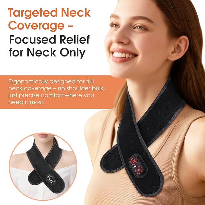 Cordless Neck Massager with Heat, Red Light Therapy for Neck, Neck Heating Pad for Pain, Heated Neck Wrap, 660nm 850nm, FSA Eligible HSA, Heated Neck Massager, 3000mAh Battery, Black