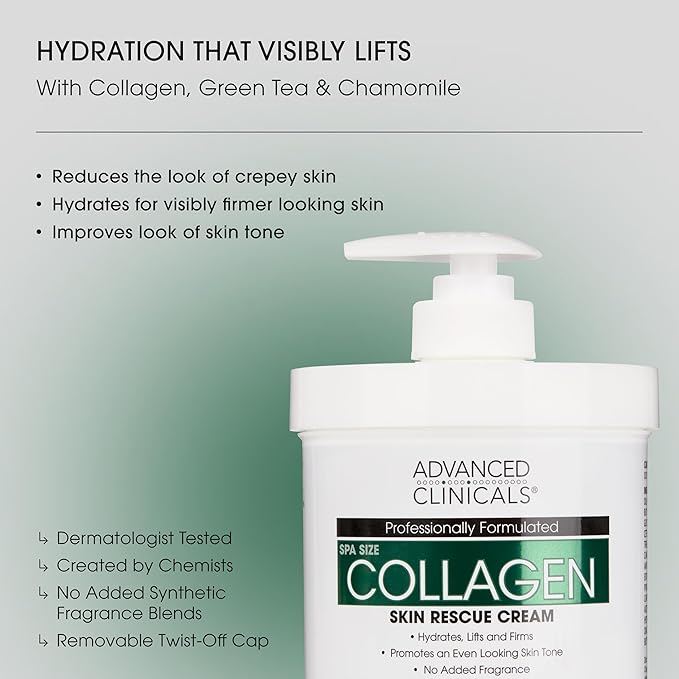 Advanced Clinicals Collagen Cream Body Lotion & Face Moisturizer W/Vitamin E | Skincare Moisturizing Collagen Lotion For Women, Men, Hand, & Neck Improves Look Of Crepey Skin & Uneven Dry Skin, 2pc