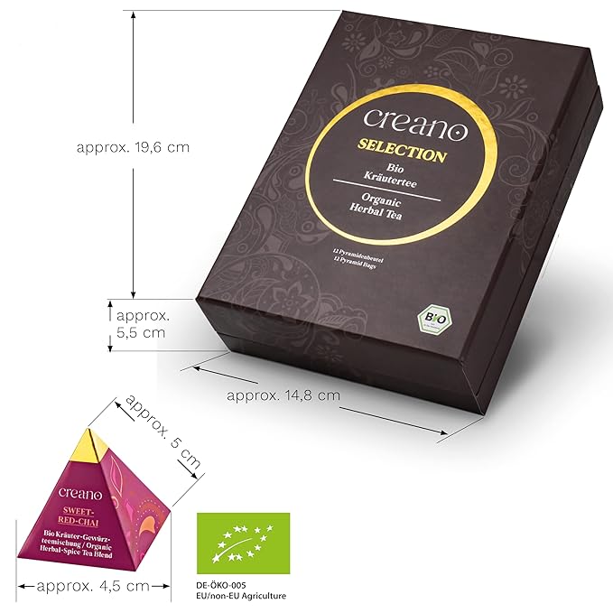 Creano Organic Herbal Tea Gift Set "Organic Herbal Tea" – 12 Pyramid Tea Bags in 9 Different Varieties – 30g*