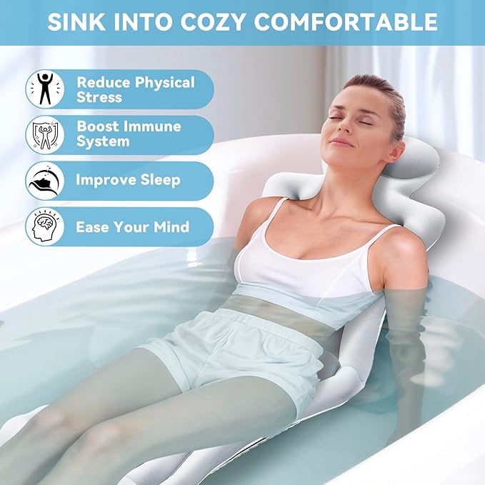 Full Body Bath Pillow for Bathtub RUVINCE Ergonomic Luxury Bathtub Pillow with Head,Neck, Shoulder and Back Support, 6D Bath Pillows for tub with 192 Powerful Suction Cups, Fits All Bathtub