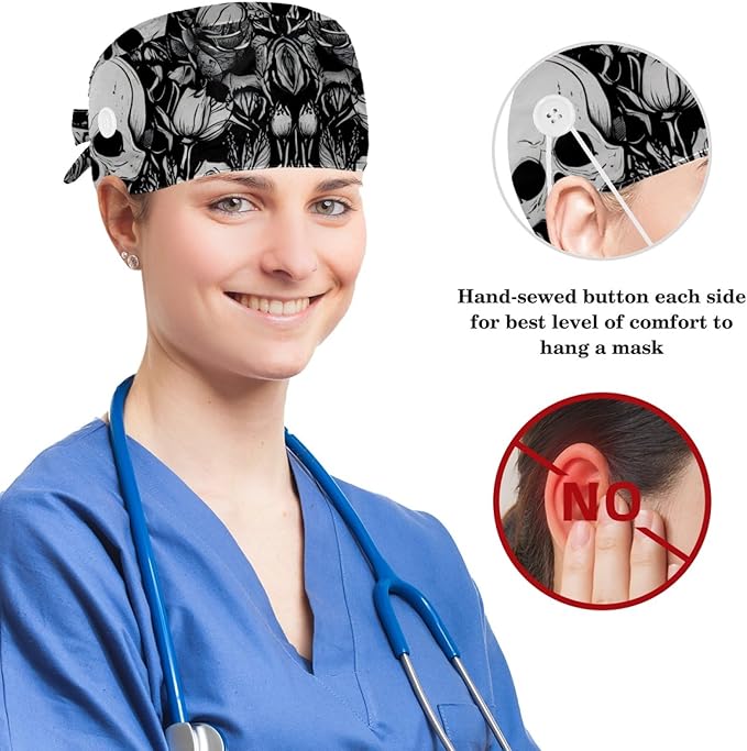 Scrub Cap, Nurse Hat, Surgical Cap with Hair Scrunchy