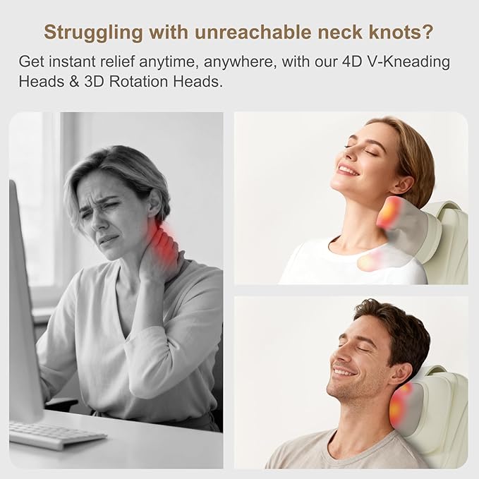 Rainwolf Shiatsu Neck and Back Massage Cushion with Heat - 4D Deep Tissue Kneading Full-Back Massager for Relief Tension, Adjustable Intensity & Height, for Office Chair & Home